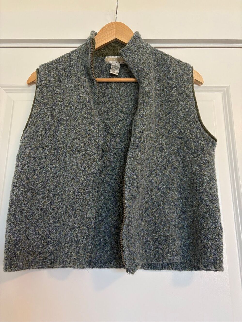 Sigrid Olsen Textured Bouclé Open Front Sweater Vest Olive Green Blue Size Small - Picture 4 of 5